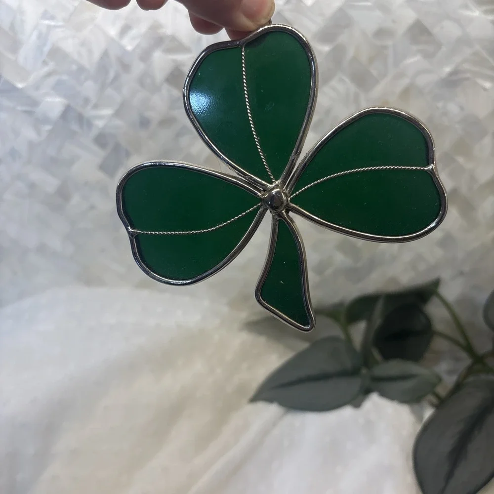 Vintage Stained Glass Suncatcher Irish Shamrock Clover St Patricks Sun Catcher
